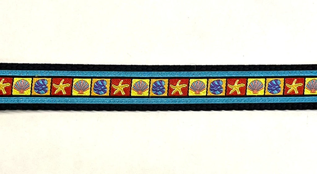 Blue, Red, Orange & Yellow with Starfish and Shells Dog Leash 3/4
