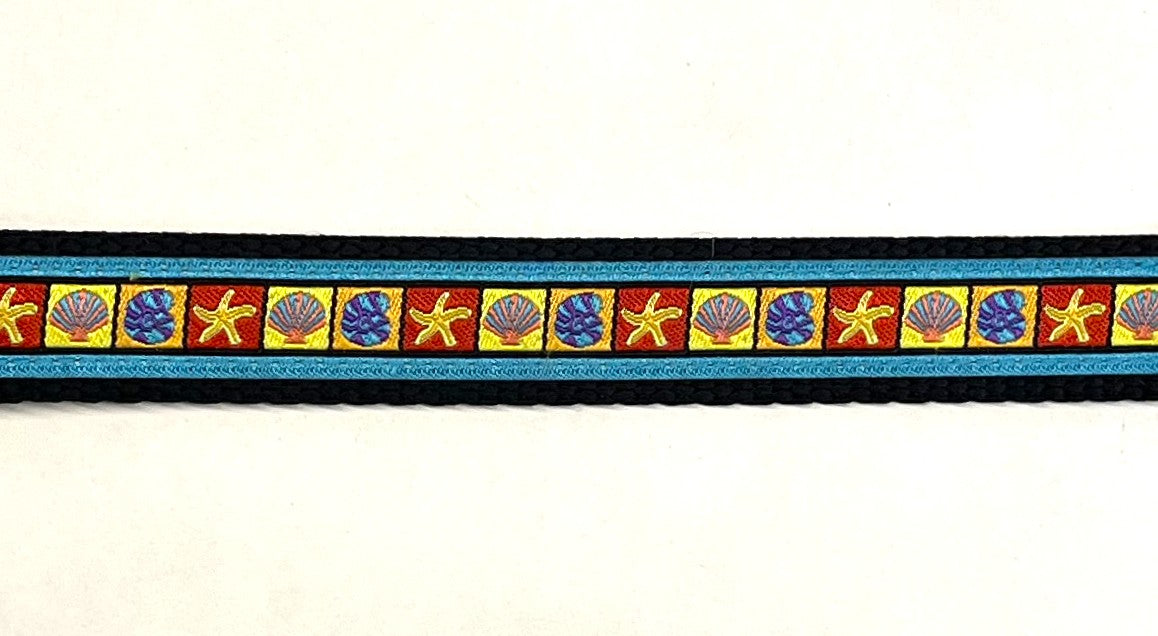 Blue, Red, Orange & Yellow with Starfish and Shells Dog Leash 3/4