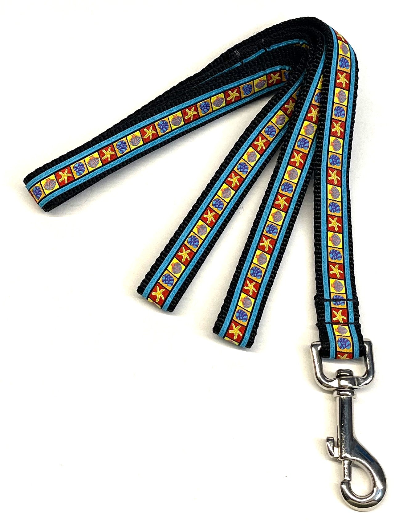 Blue, Red, Orange & Yellow with Starfish and Shells Dog Leash 3/4