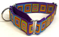 Pink, Turquoise, Purple, Orange, Yellow, and Green Squares Martingale Collar 1 1/2 in