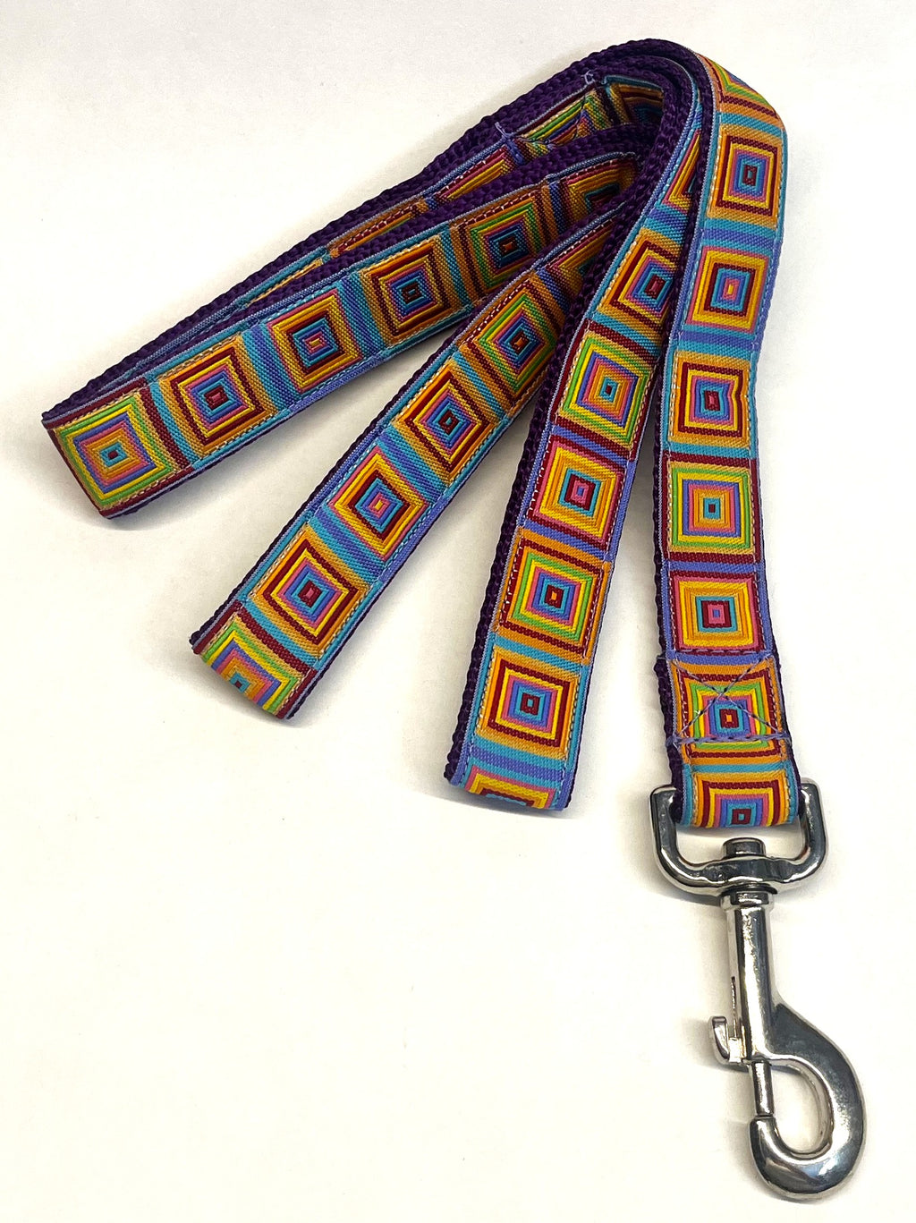 Blue, Turquoise, Purple, Orange, Yellow, & Green Squares Dog Leash 1in