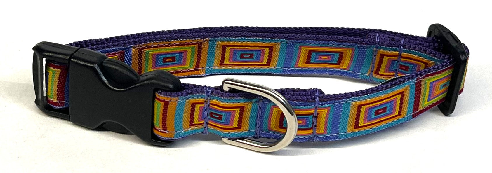 Blue, Turquoise, Purple, Orange, Yellow, Green Squares Dog Collar 3/4