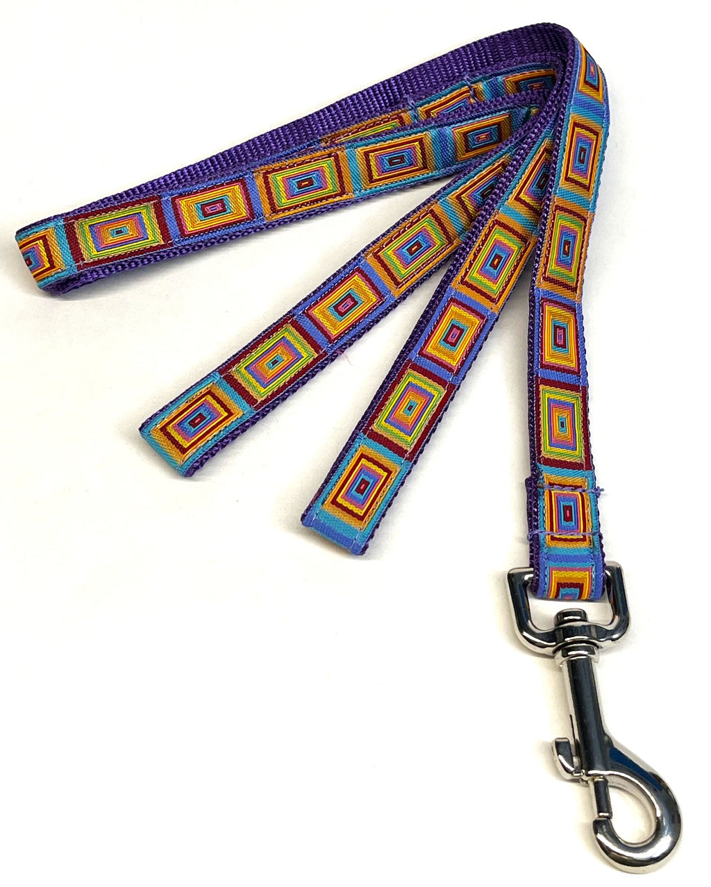 Blue, Turquoise, Purple, Orange, Yellow, Green Squares Dog Leash 3/4