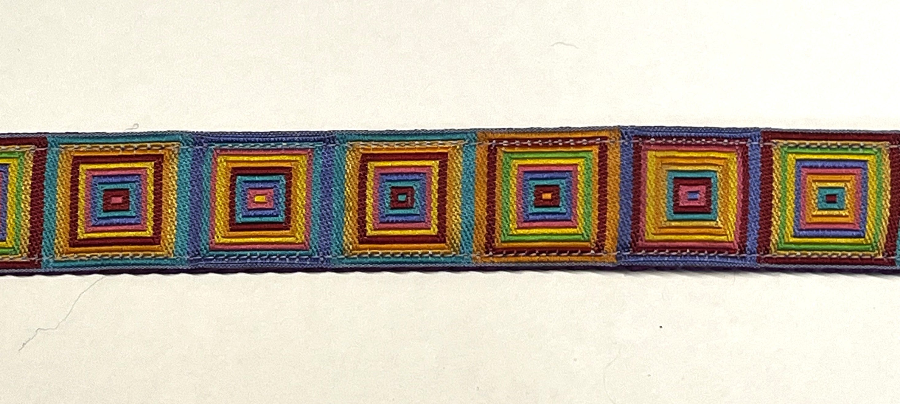 Blue, Turquoise, Purple, Orange, Yellow, & Green Squares Dog Leash 1in