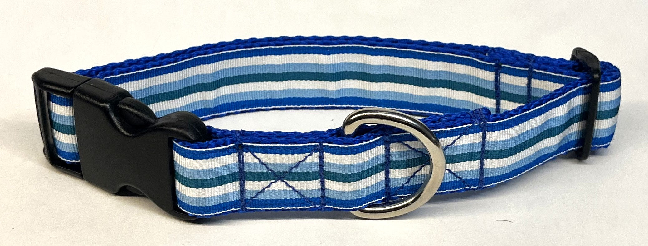 Blue, White, Light Blue, and Teal Stripe Dog Collar 1in
