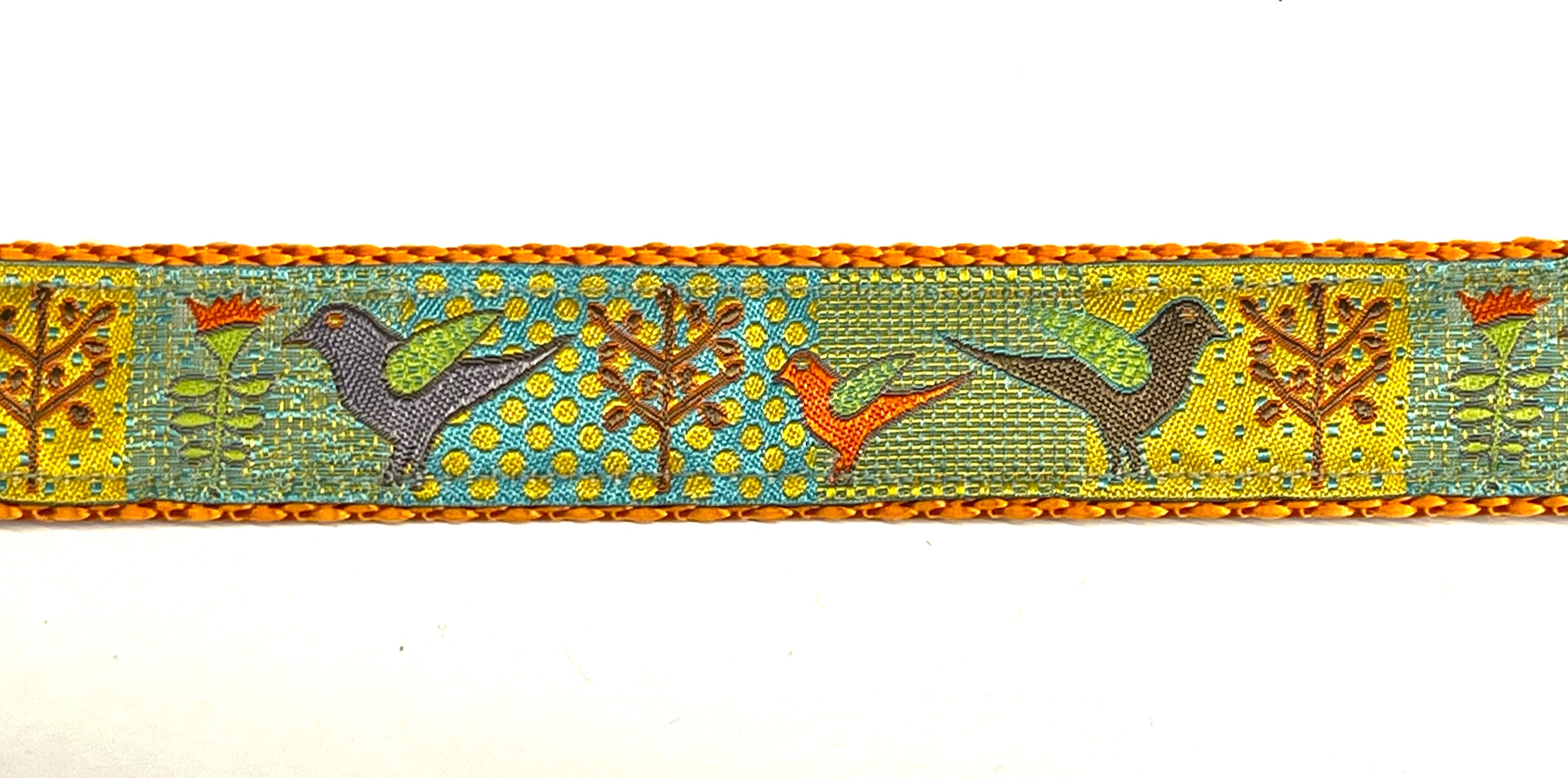 Blue and Yellow Patterns with Birds and Branches Dog Collar 1in