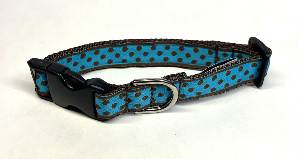 Blue with Brown Polka Dots Dog Collar 3/4