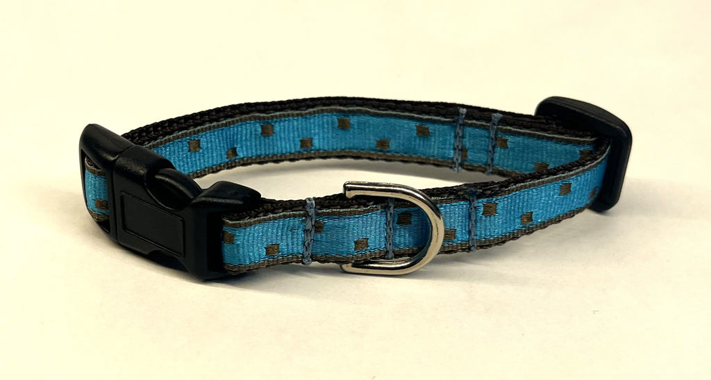 Blue with Brown Square Dots Dog Collar 1/2