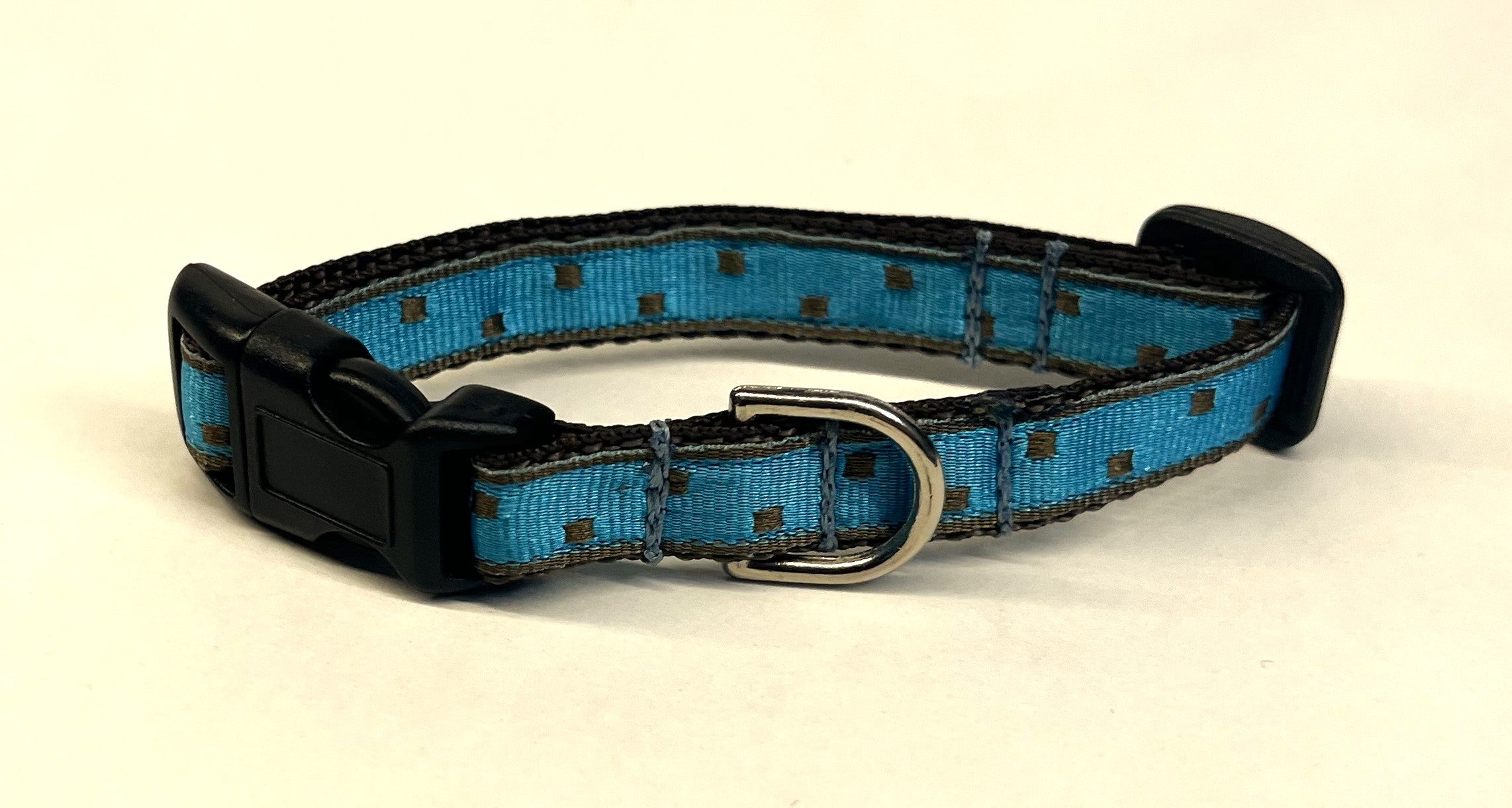 Blue with Brown Square Dots Dog Collar 1/2