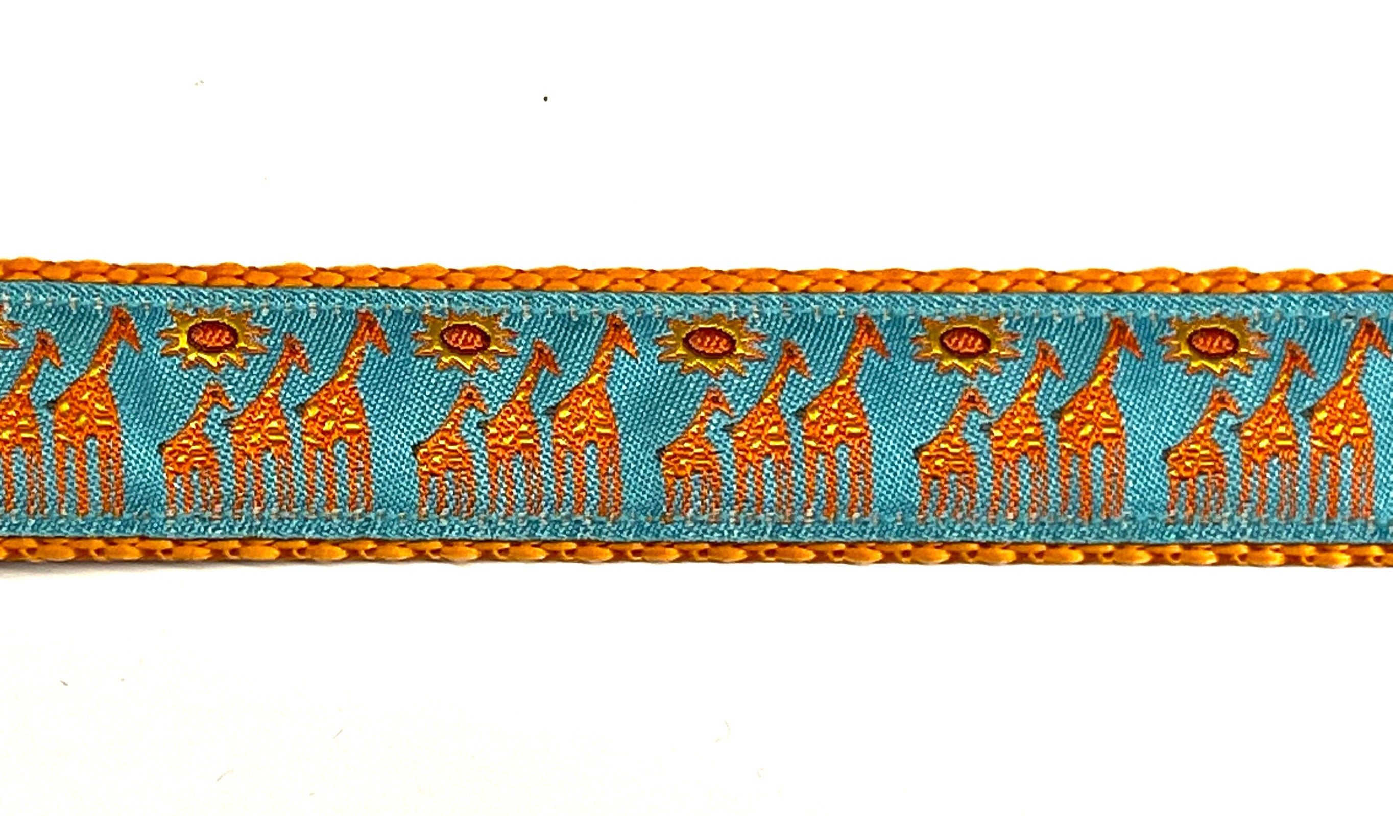 Blue with Giraffes and Suns Dog Collar 1in