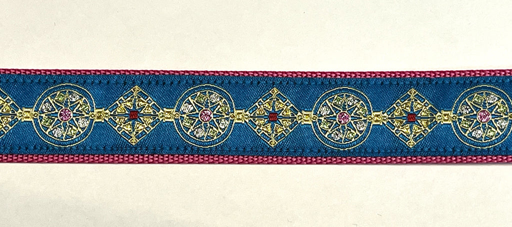 Blue with Gold Medallion Designs Dog Collar 1in