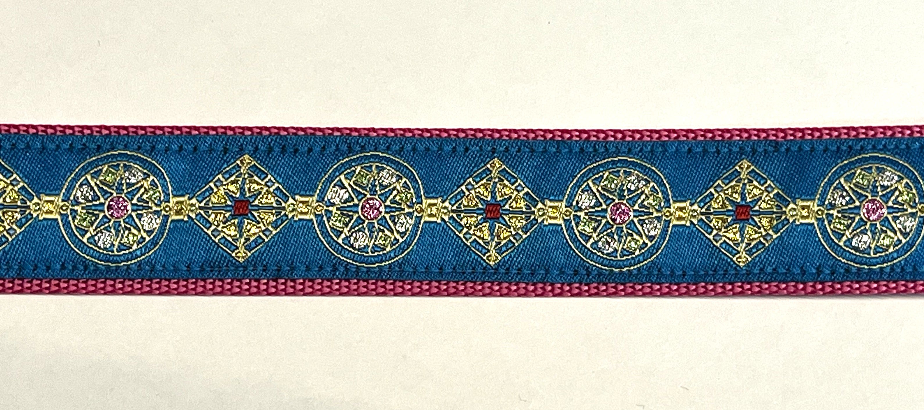 Blue with Gold Medallion Designs Dog Collar 1in