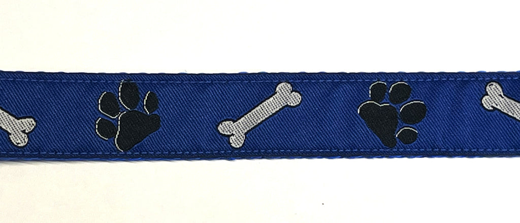 Blue with Paws and Bones Dog Leash in