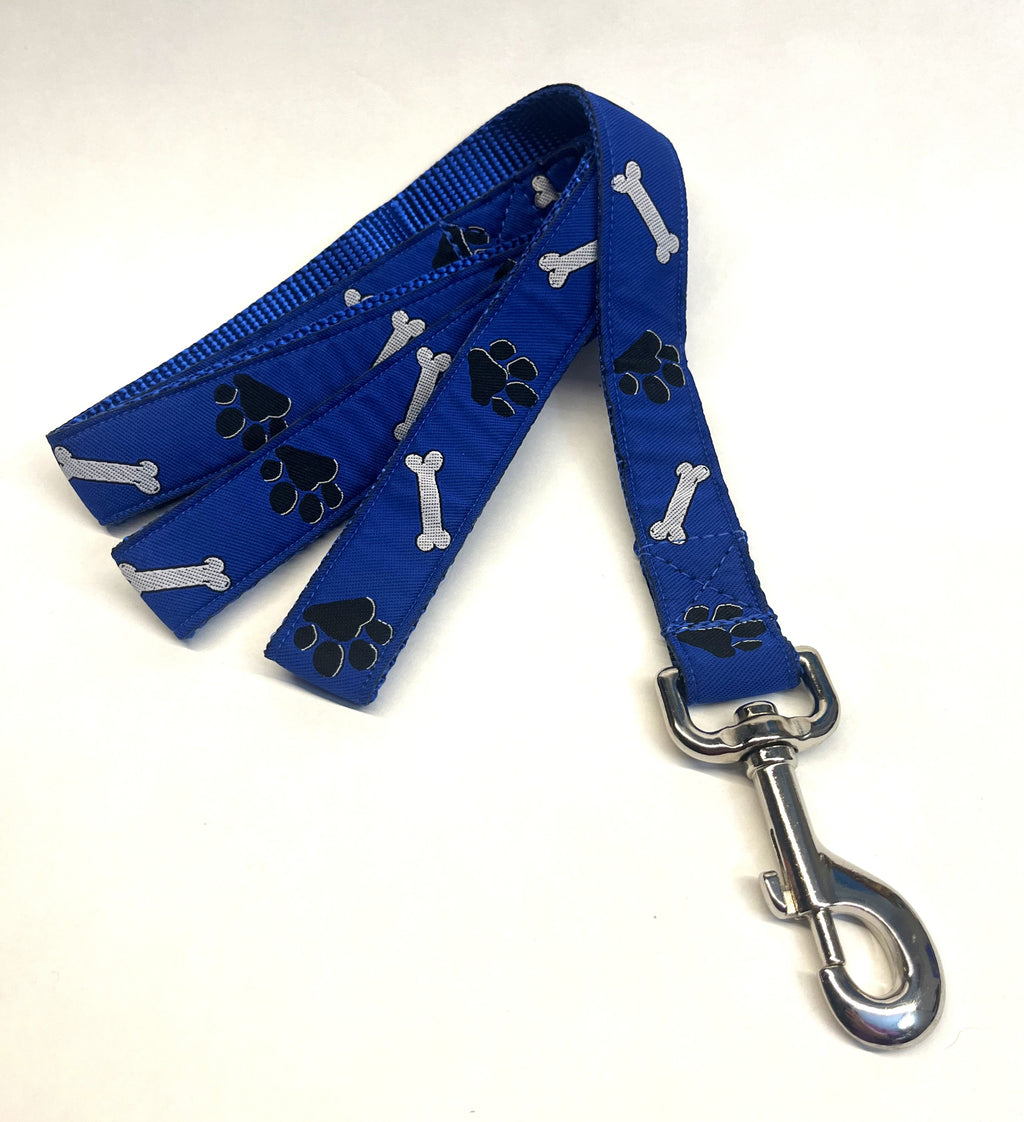 Blue with Paws and Bones Dog Leash in