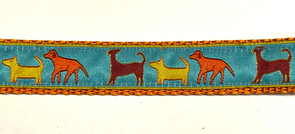 Blue with Red, Yellow, and Red Dogs Dog Collar 1in
