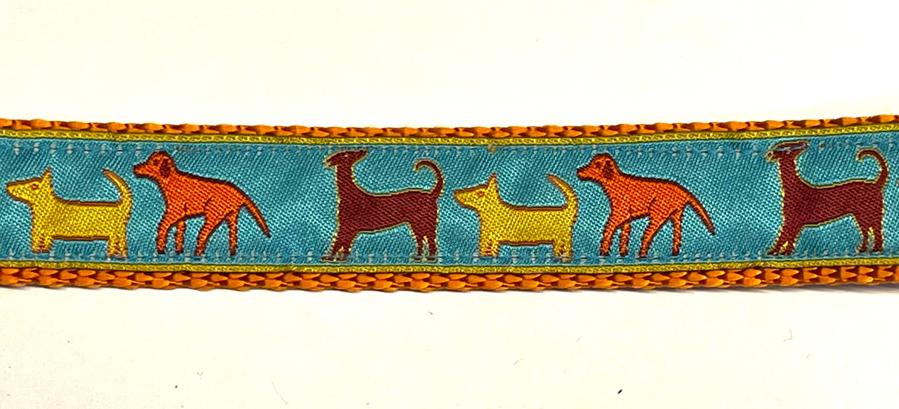 Blue with Red, Yellow, and Red Dogs Dog Collar 1in