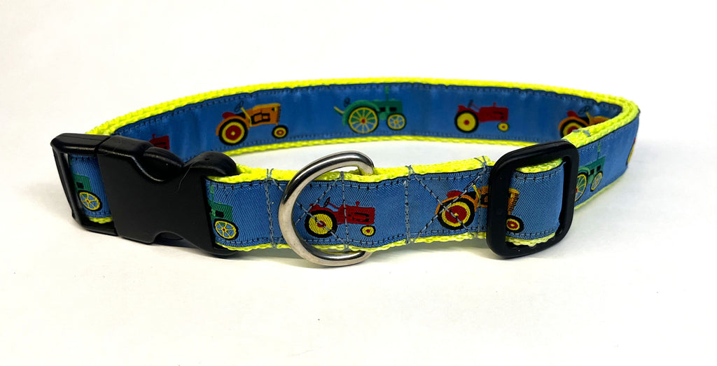 Blue with Tractors Dog Collar 1in
