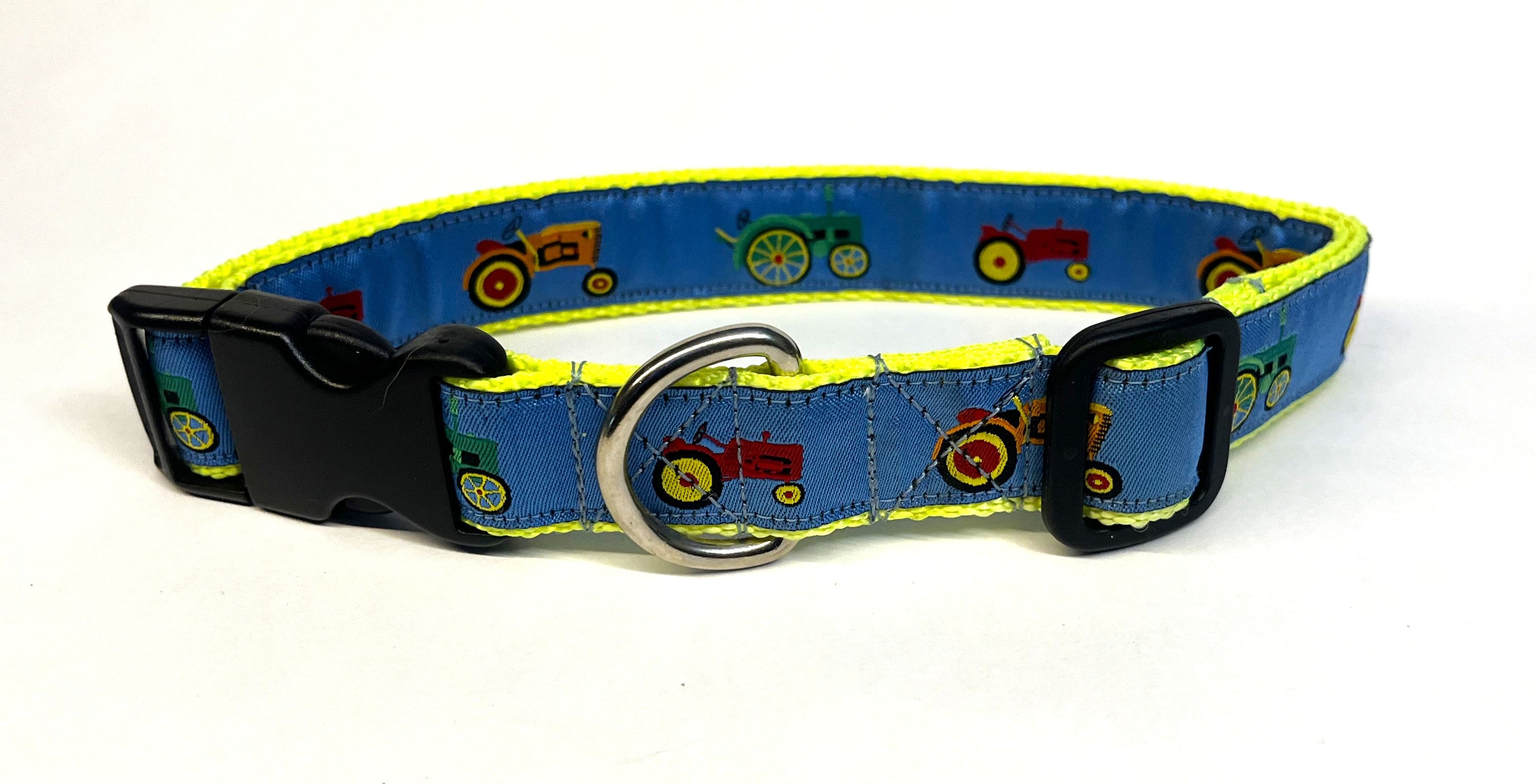 Blue with Tractors Dog Collar 1in