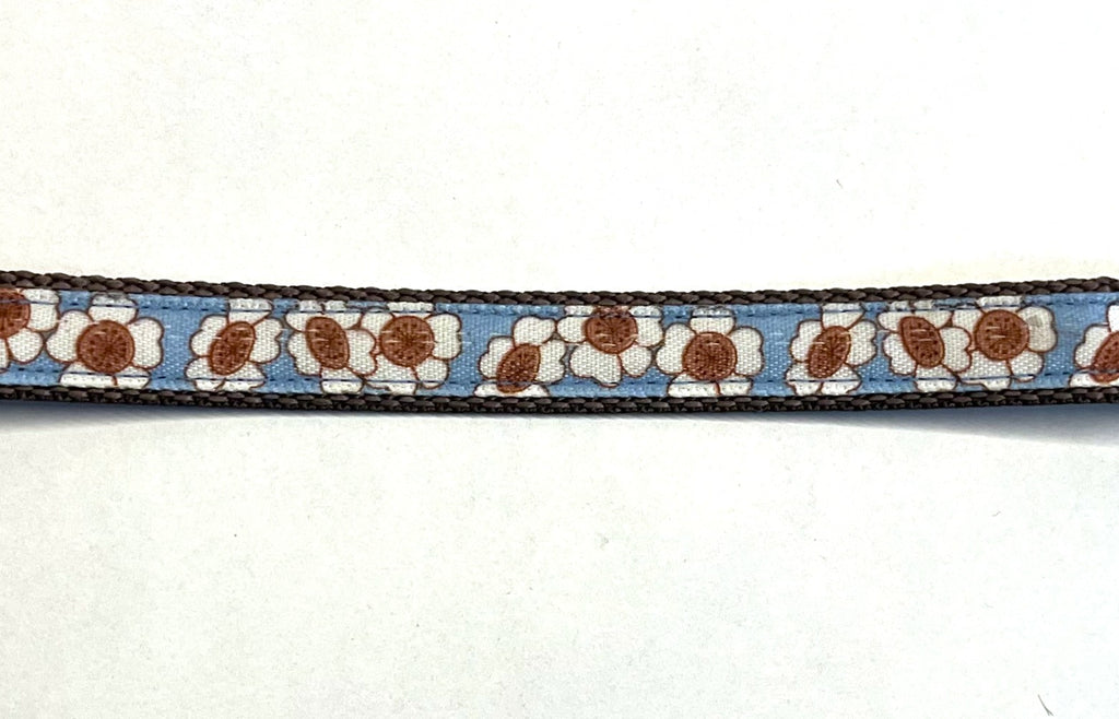 Blue with White and Brown Flowers Dog Collar 1/2