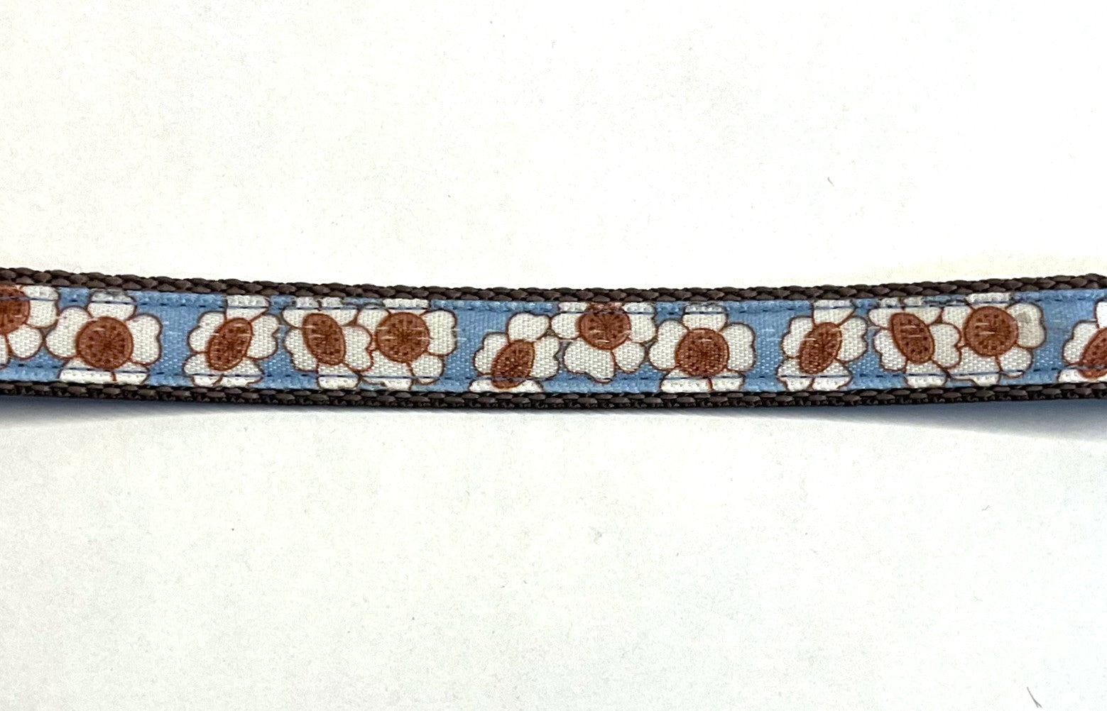 Blue with White and Brown Flowers Dog Collar 1/2