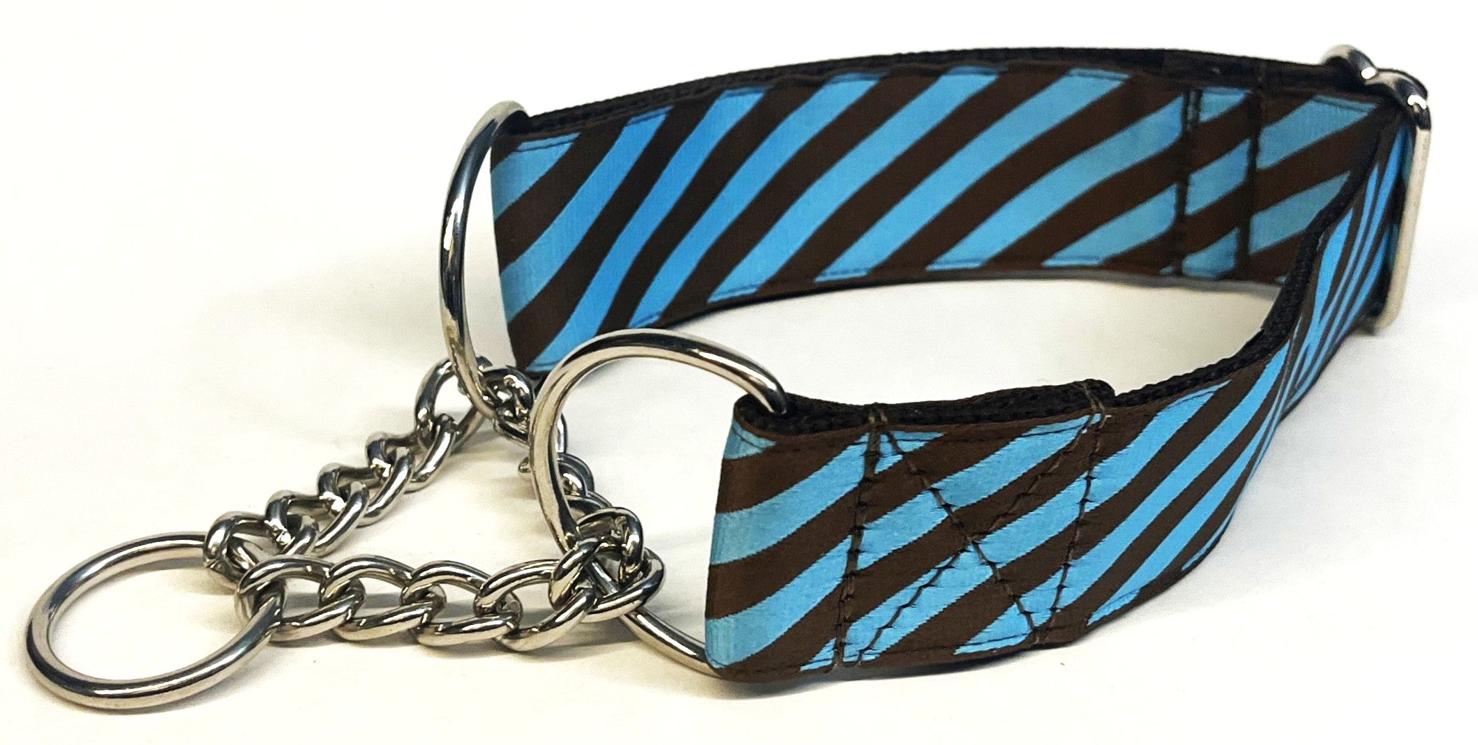Blue and Brown Diagonal Stripe Chain Martingale Collar 1 1/2 in