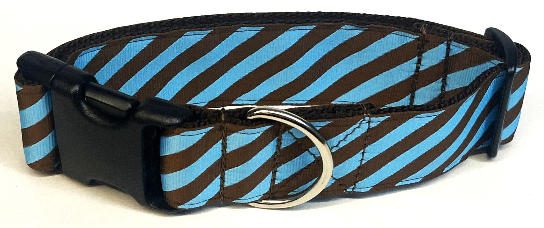 Blue and Brown Diagonal Stripe Dog Collar 1 1/2 in