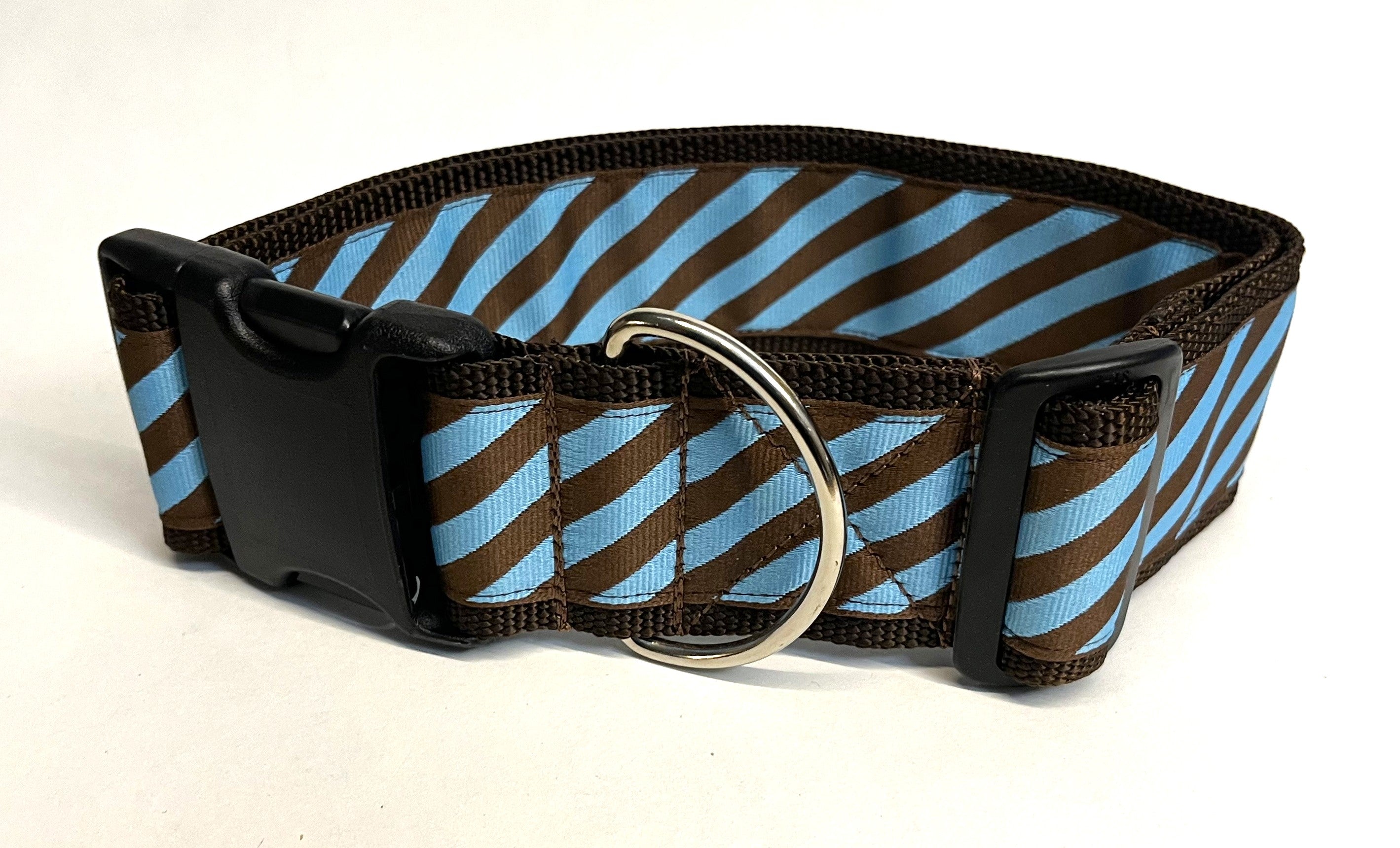 Blue and Brown Diagonal Stripe Dog Collar 2in