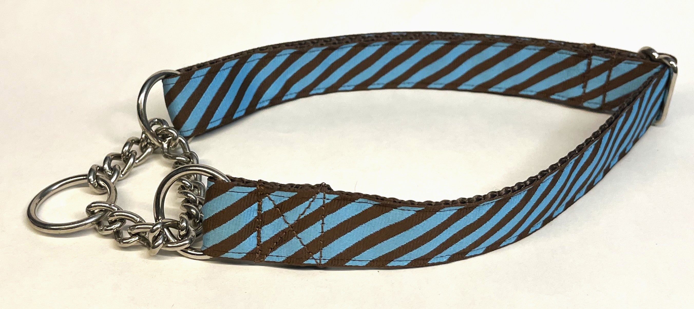 Blue and Brown Diagonal Stripe Chain Martingale Collar 1in