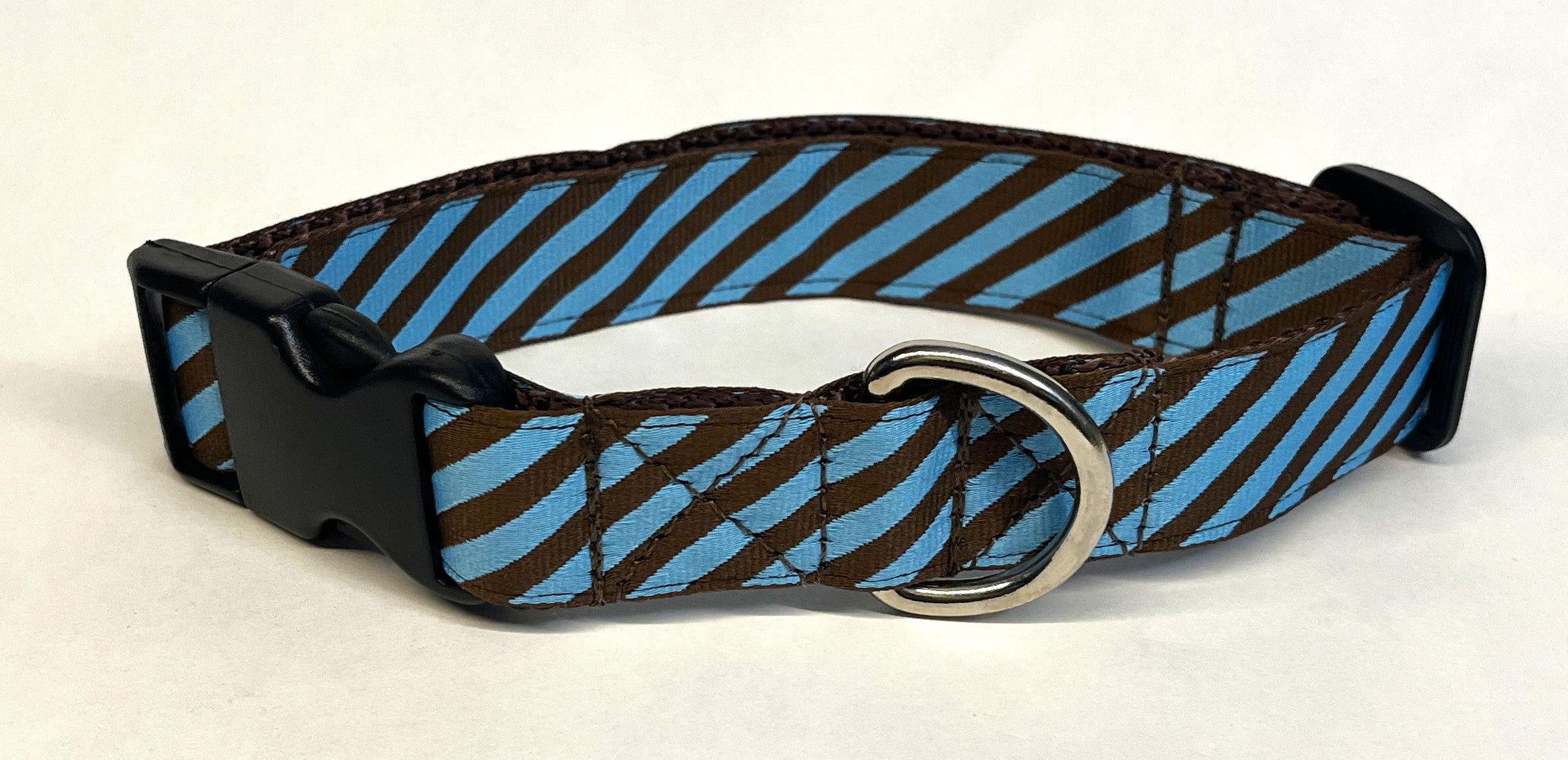 Blue and Brown Diagonal Stripe Dog Collar 1in