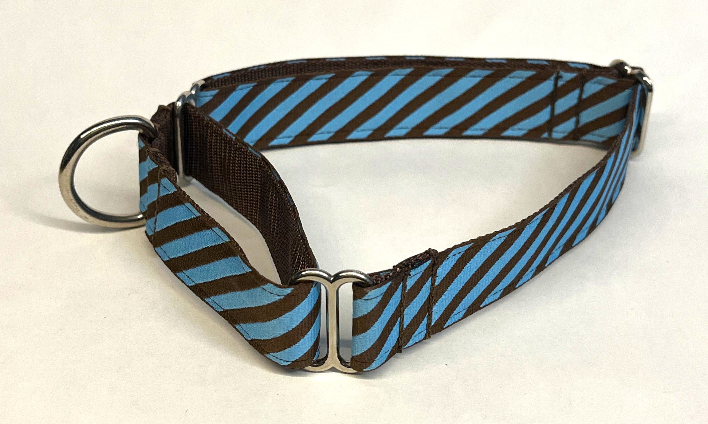 Blue and Brown Diagonal Stripe Martingale Collar 1in
