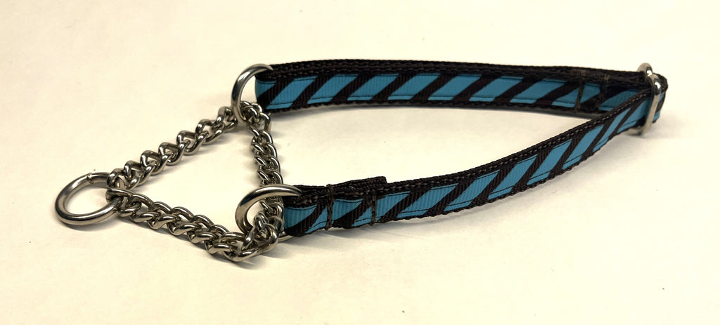 Blue and Brown Diagonal Stripes Chain Martingale Collar 1/2
