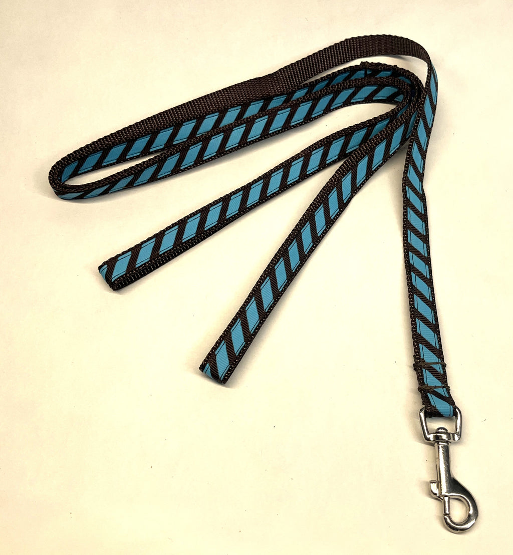 Blue and Brown Diagonal Stripes Dog Leash 1/2