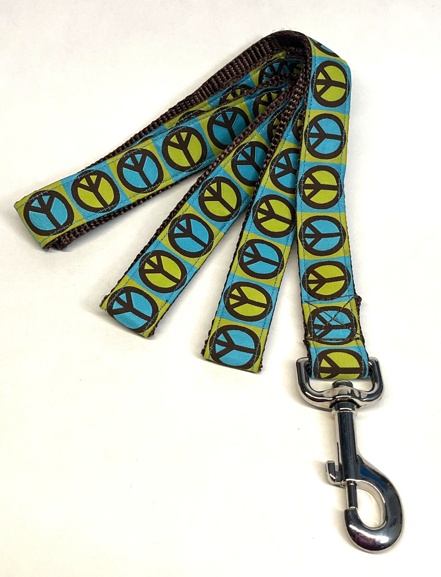 Blue and Green with Brown Peace Sign Dog Leash 1in