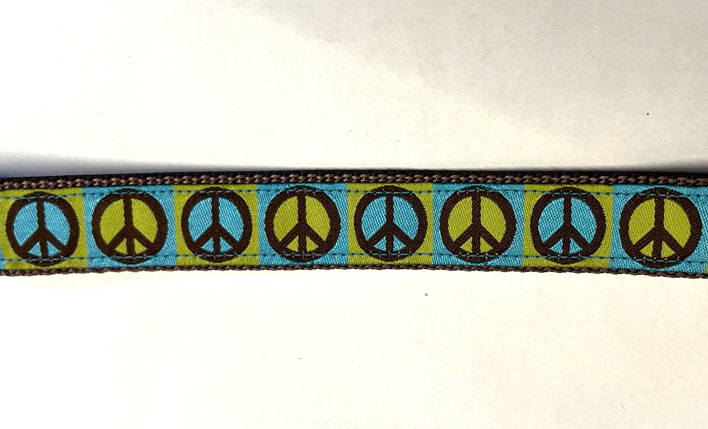 Blue and Green with Brown Peace Sign Martingale Collar 3/4