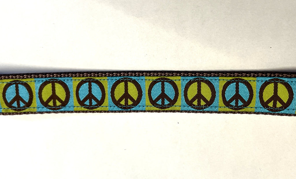Blue and Green with Brown Peace Sign Chain Martingale Collar 3/4