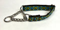 Blue and Green with Brown Peace Sign Chain Martingale Collar 3/4