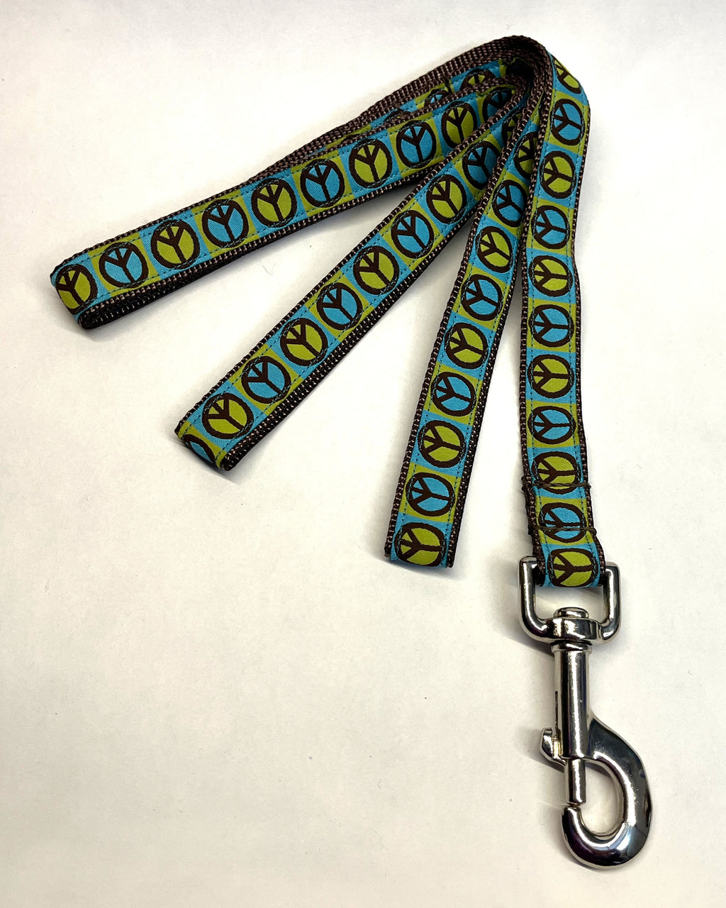 Blue and Green with Brown Peace Sign Dog Leash 3/4