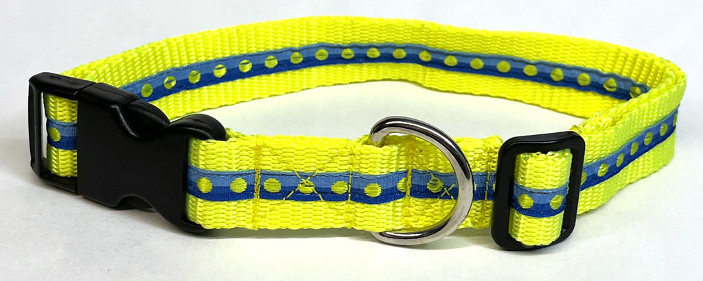 Blue and Light Blue with Yellow Dot Dog Collar 1in