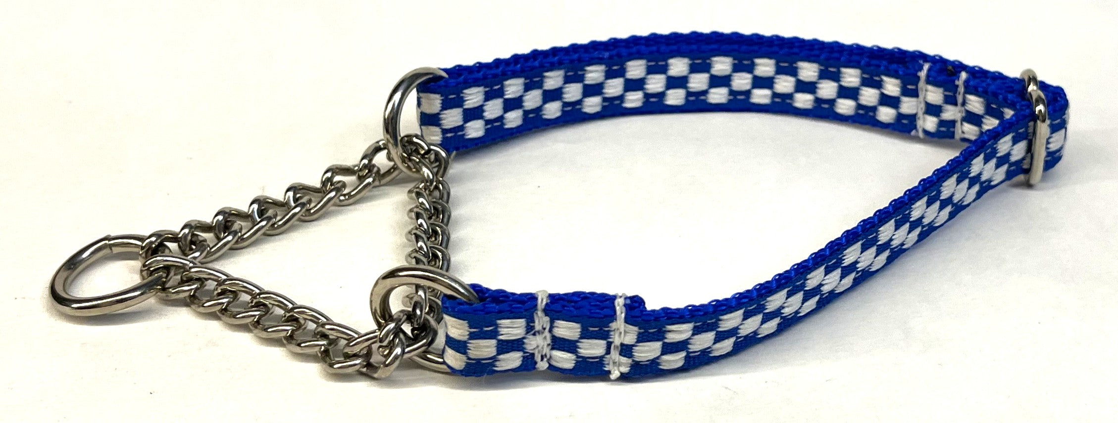 Blue and White Checkered Chain Martingale Collar 1/2