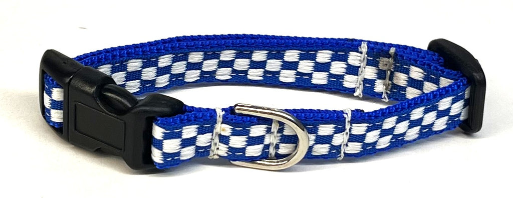 Blue and White Checkered Dog Collar 1/2