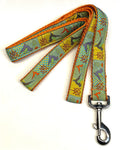 Blue and Yellow Patterns with Birds and Branches Dog Leash 1in