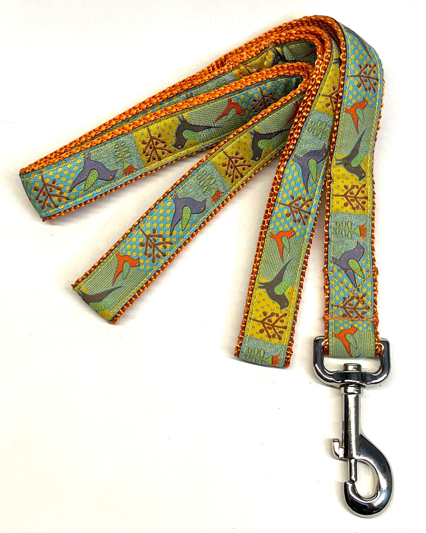 Blue and Yellow Patterns with Birds and Branches Dog Leash 1in
