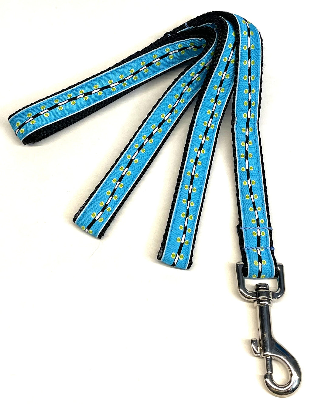 Turquoise with Green Dots and Wavy Stripe Dog Leash 3/4