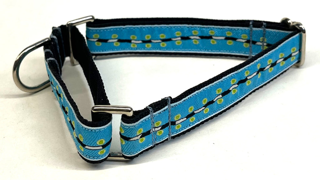 Turquoise with Green Dots and Wavy Stripe Martingale Collar 3/4