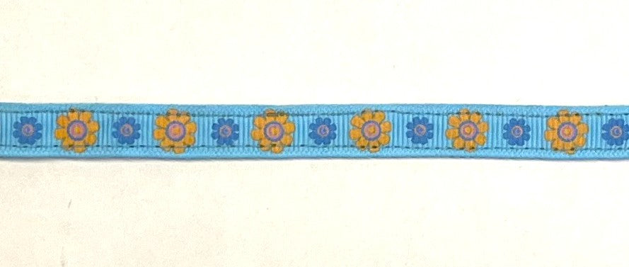 Blue with Blue and Orange Flowers Cat Collar