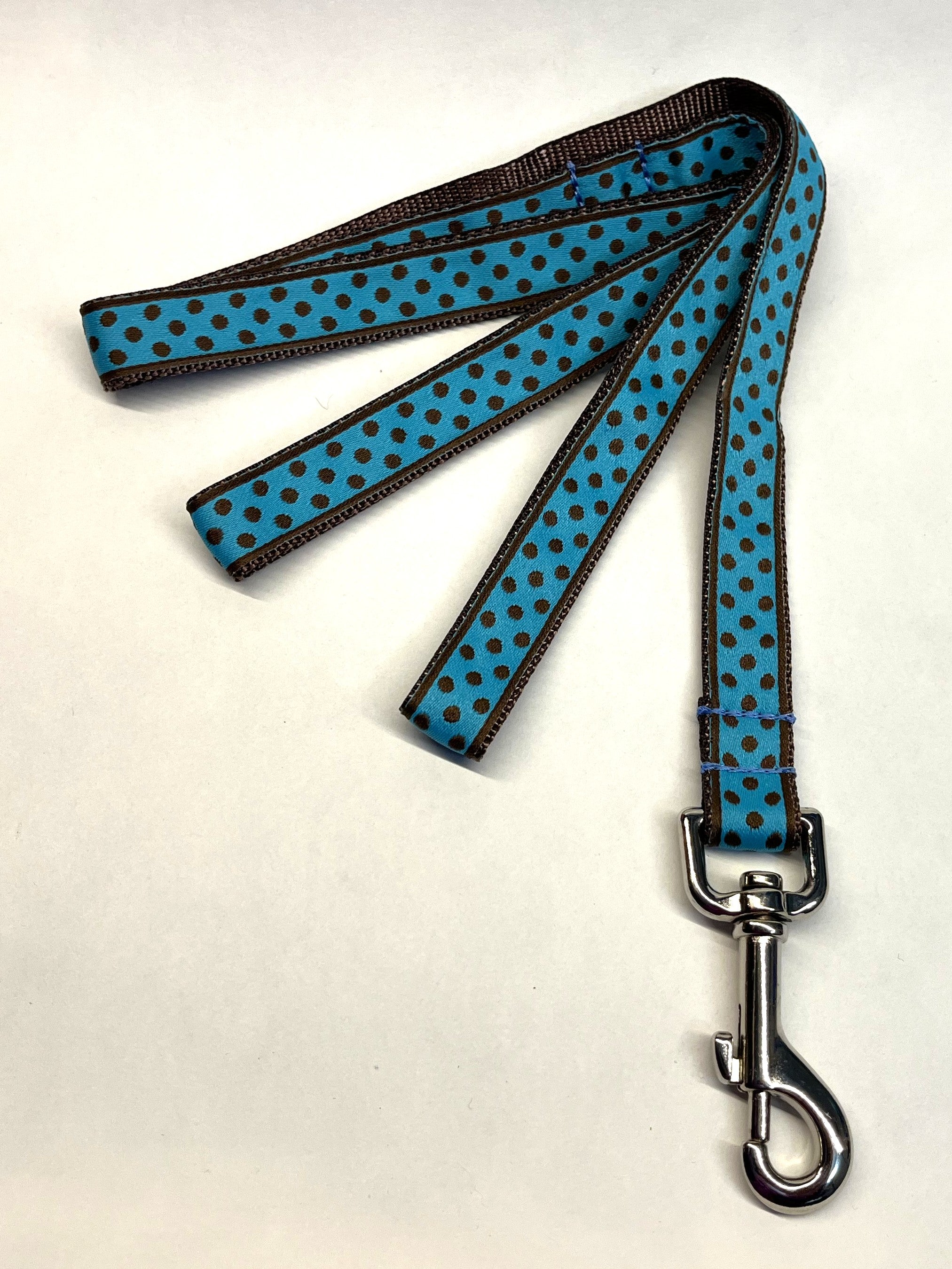 Blue with Brown Polka Dots Dog Leash 3/4