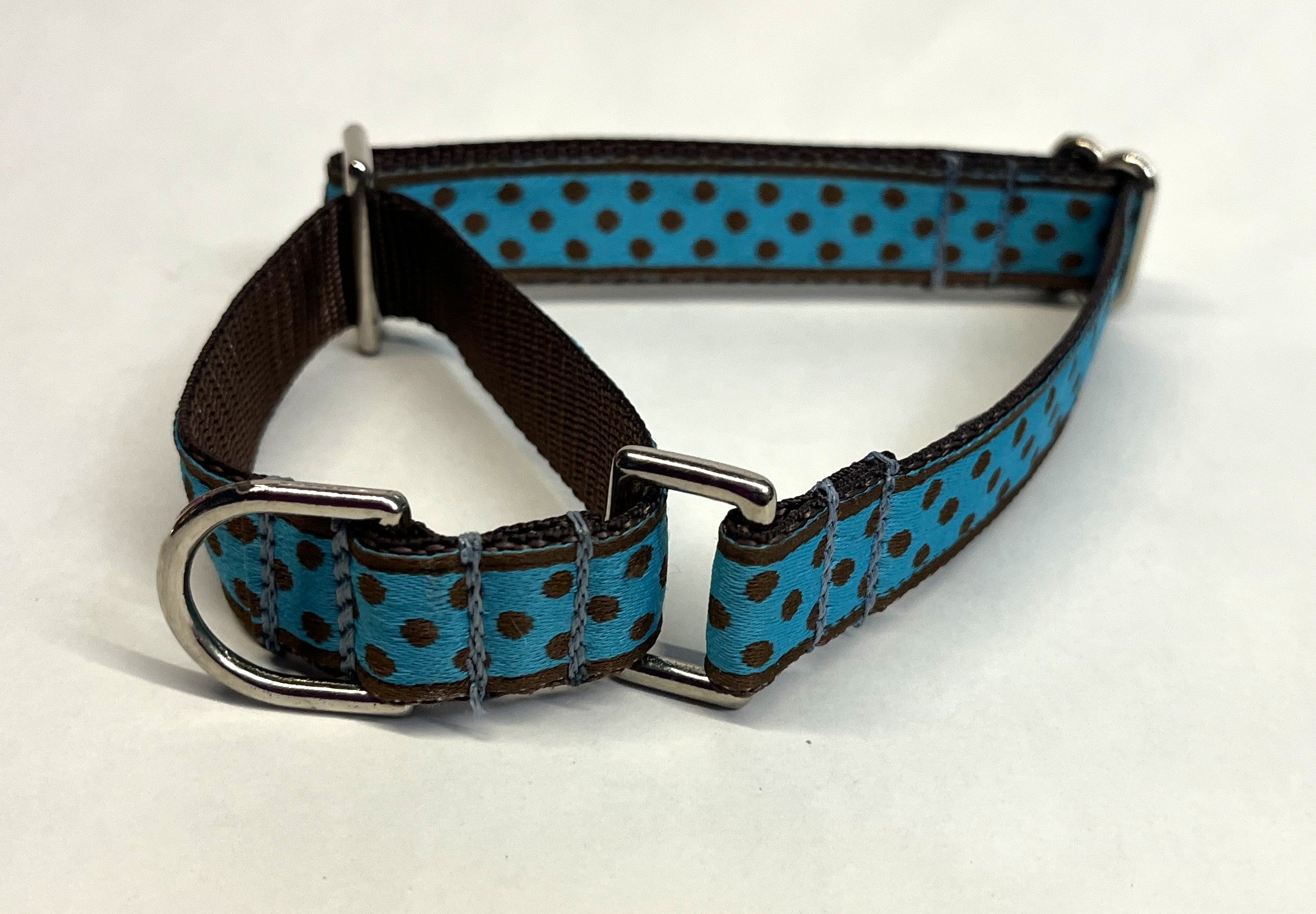 Blue with Brown Polka Dots Martingale Collar 3/4