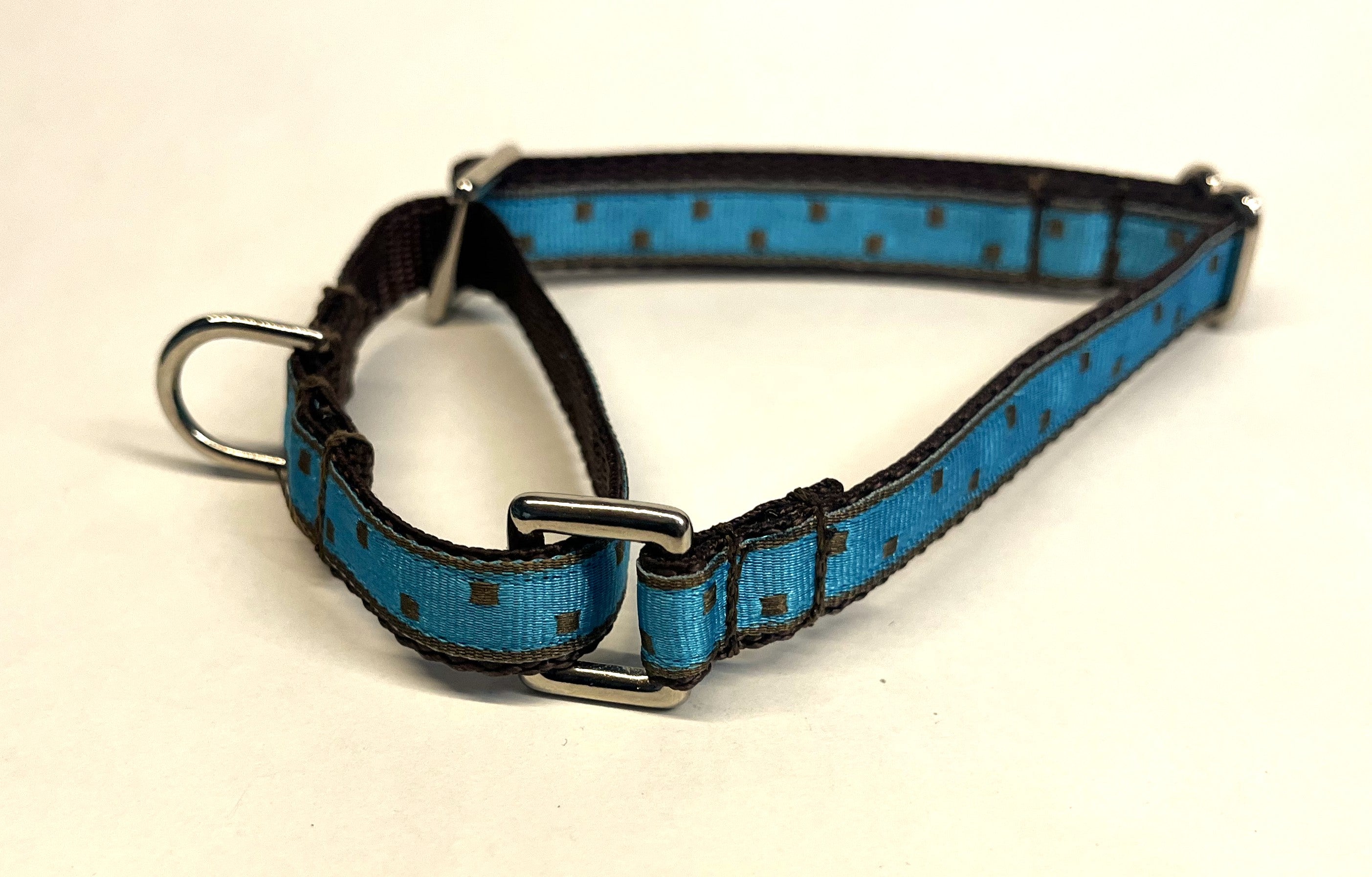 Blue with Brown Square Dots Martingale Collar 1/2