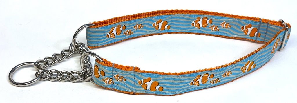 Blue with Clownfish Chain Martingale Collar 1in