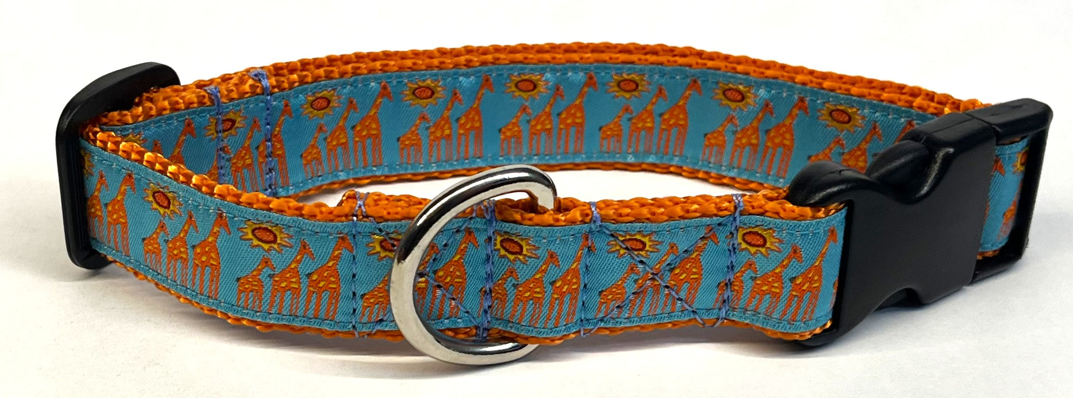 Blue with Giraffes and Suns Dog Collar 1in